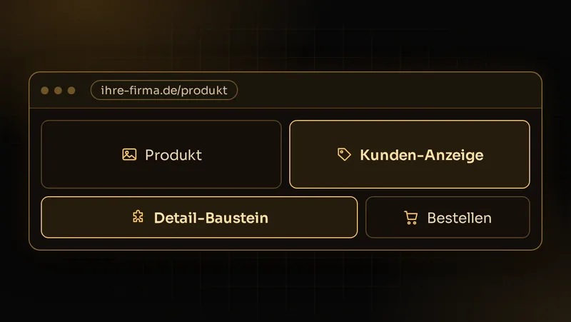 Illustration: Produktdetailseite im Storefront mit zusätzlichem Baustein und kundenspezifischer Anzeige