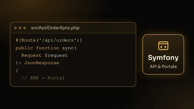 Illustration: Symfony-Controller für eine API-Schnittstelle zwischen ERP und Portal in individueller Software