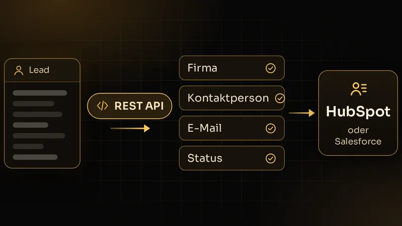 Illustration: Ein Lead aus der Symfony-Anwendung wird per REST API an HubSpot oder Salesforce übergeben