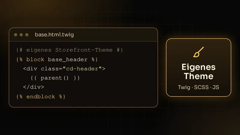 Illustration: Twig-Template eines eigenen Shopware-Storefront-Themes, umgesetzt mit Twig, SCSS und JavaScript