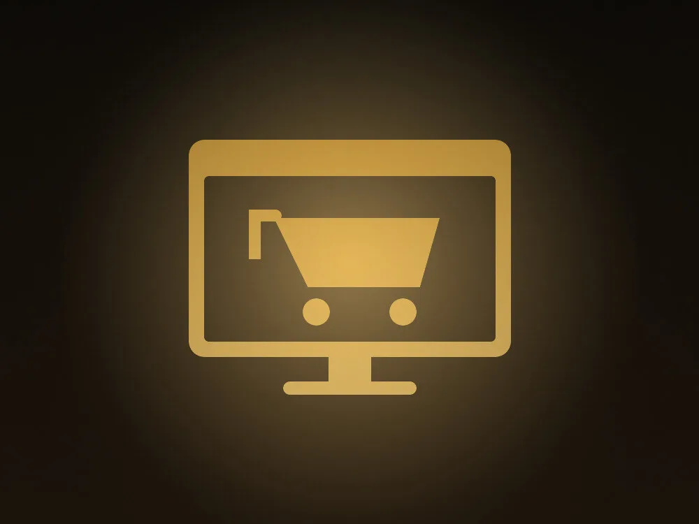Illustration: Monitor mit Warenkorb als Symbol für E-Commerce-Entwicklung